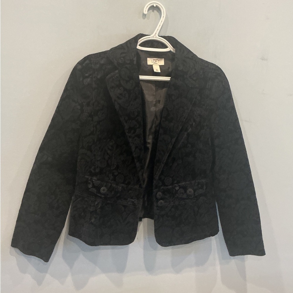Vtg Ann Taylor Brocade Velvet Cotton Blazer 8P Black Jacket Whimsigoth Vamp Fall